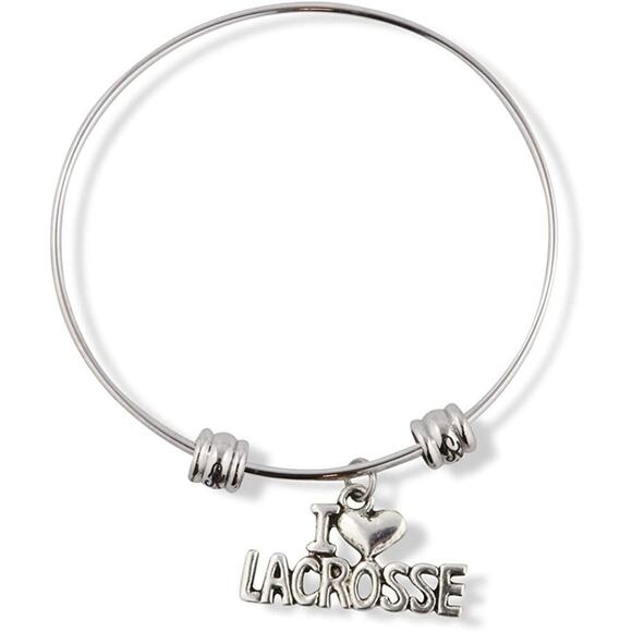 I Love Lacrosse Charm Bangle Bracelet Jewelry - Picture 1 of 4